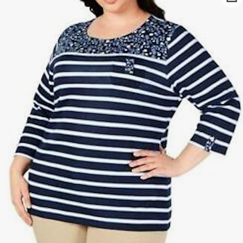 Karen Scott Plus floral and stripe 3/4 sleeve tops, NWT